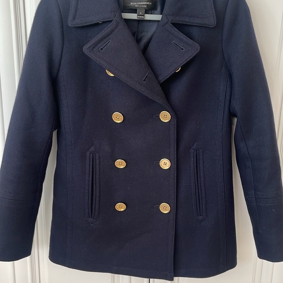 J. Crew Nello Gori Wool Cashmere Navy Bluee double breasted pea coat sz 0 - Picture 6 of 12